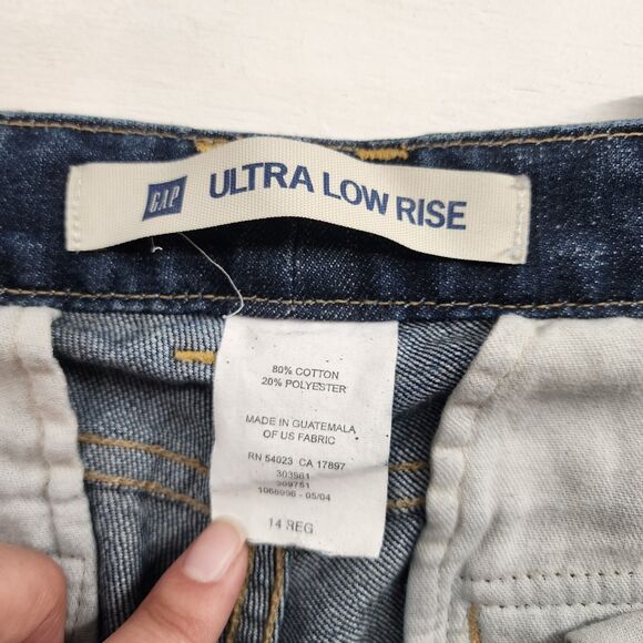 GAP Ultra Low Rise Dark Wash Flare Wide Leg Jeans Trousers Size 14 - Picture 5 of 5